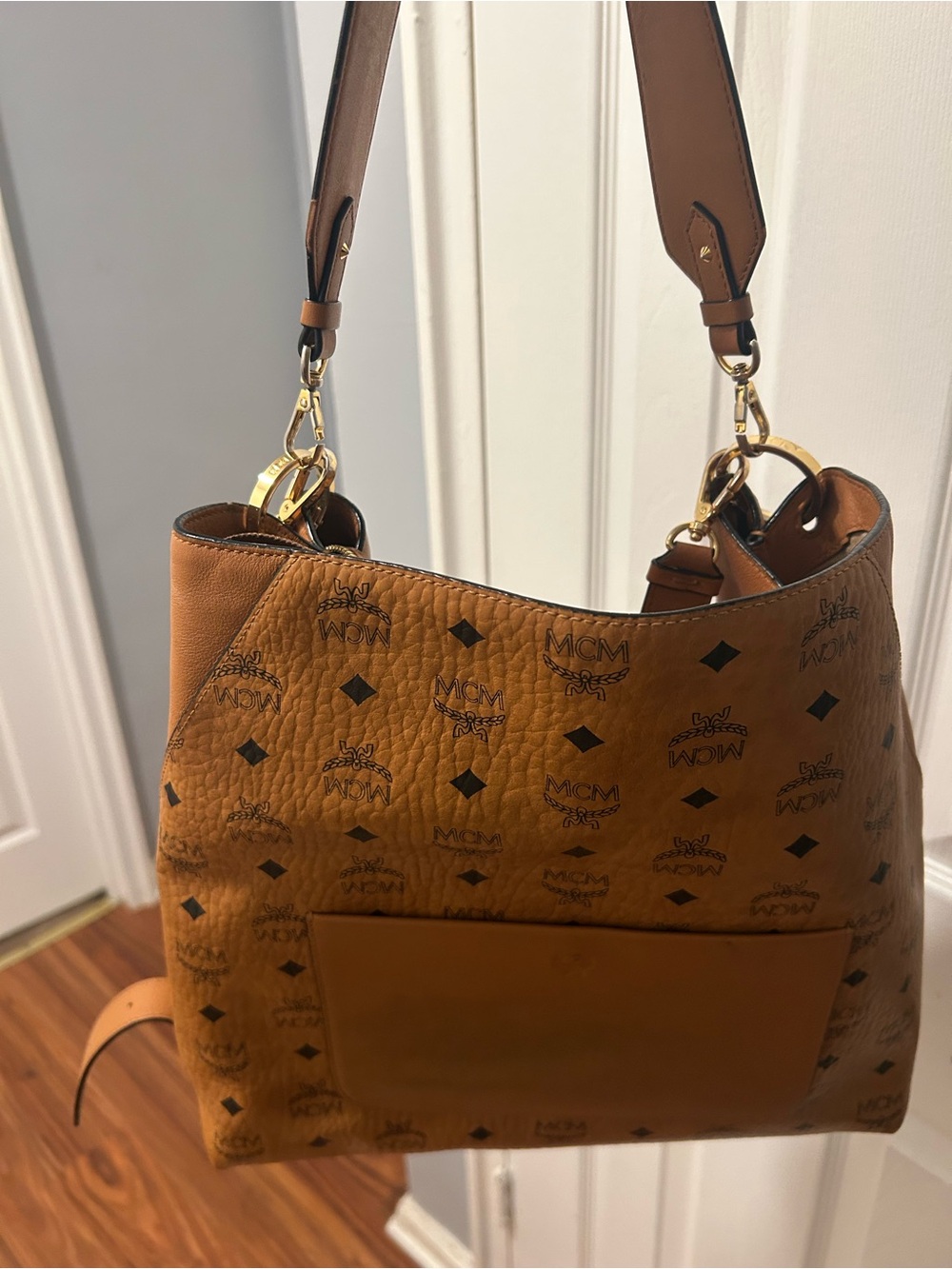 MCM Cognac Visetos Monogram Bucket Shoulder Bag - Picture 2 of 5